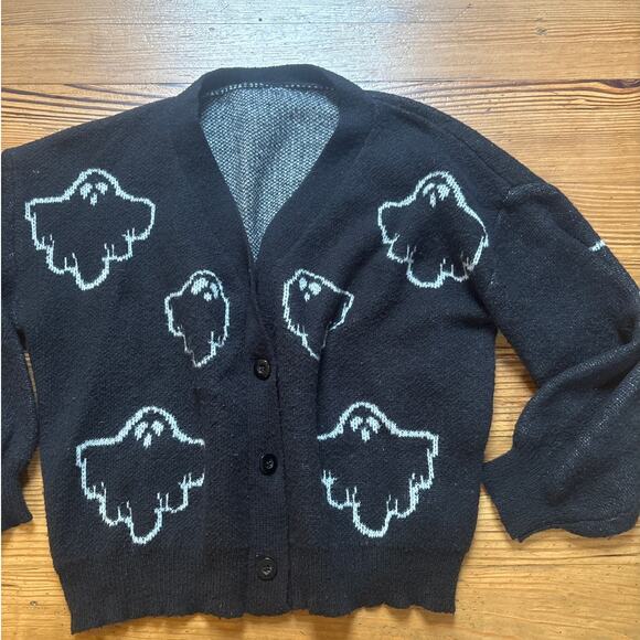 Shein black ghost Halloween chunky knit cardigan sweater‎ SIZE 1XL - Picture 2 of 4